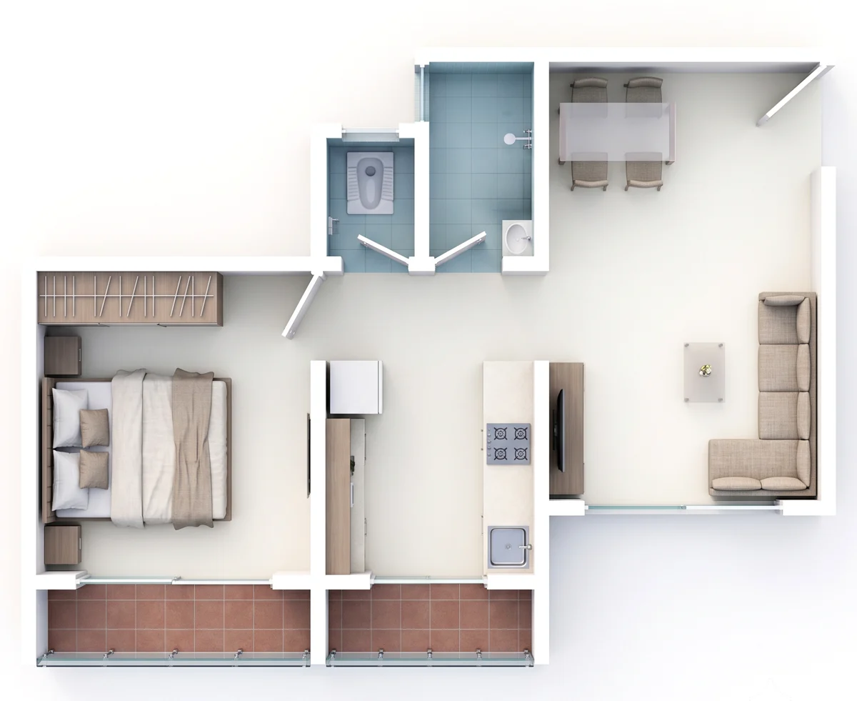 1 BHK 3D layout
